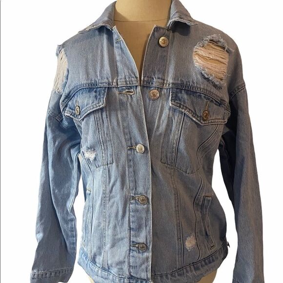 Women’s Forever 21 Distressed Jean Jacket • Medium - Picture 2 of 16
